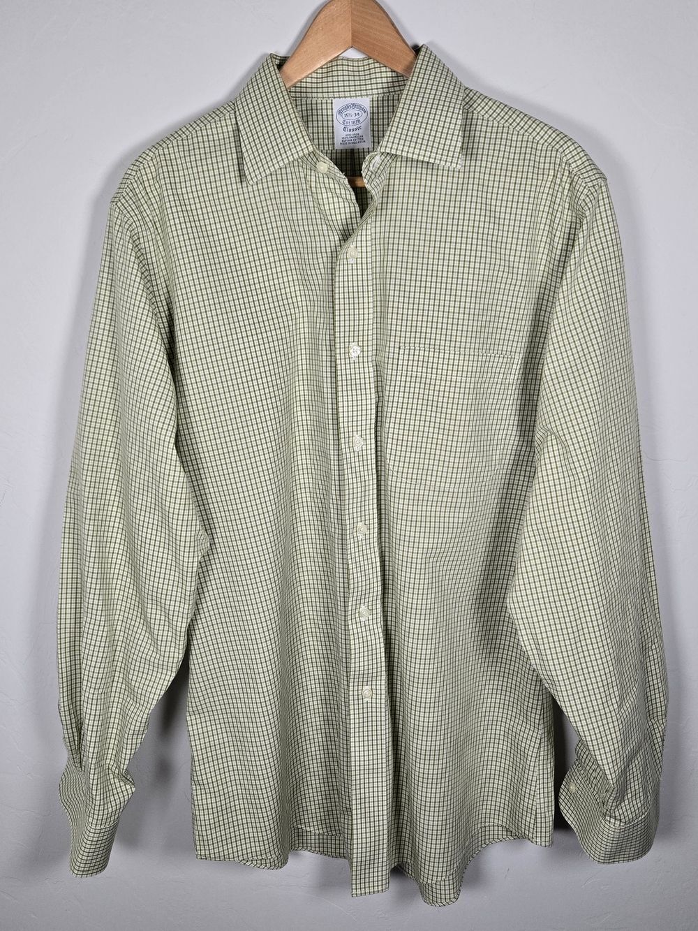 Brooks Brothers Men's Long Sleeve Button Down Dress Shirt Sage Green Check Size